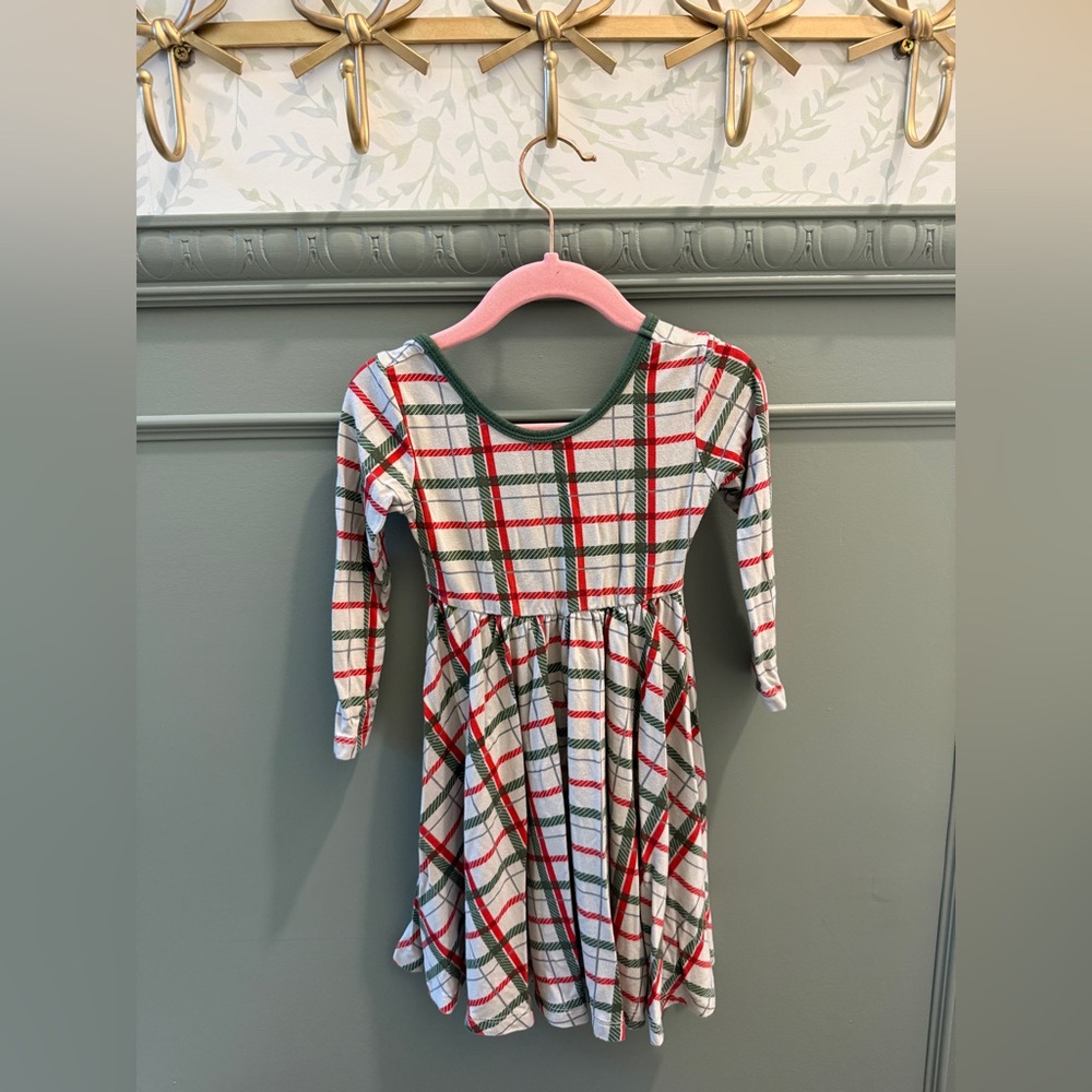 Kyte Babe L/S Twirl Dress in 2T Hunter Plaid